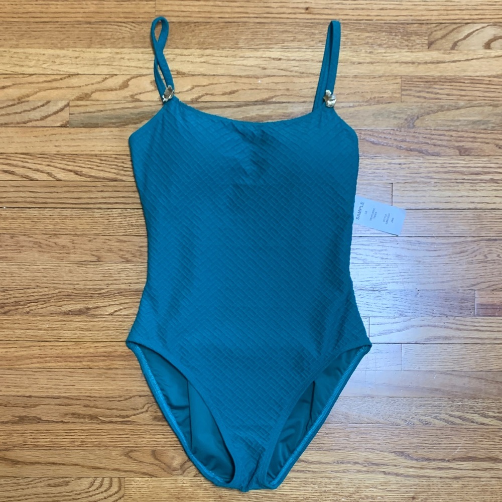 La Blanca swimsuit - green textured bathing suit, jewel tone one piece